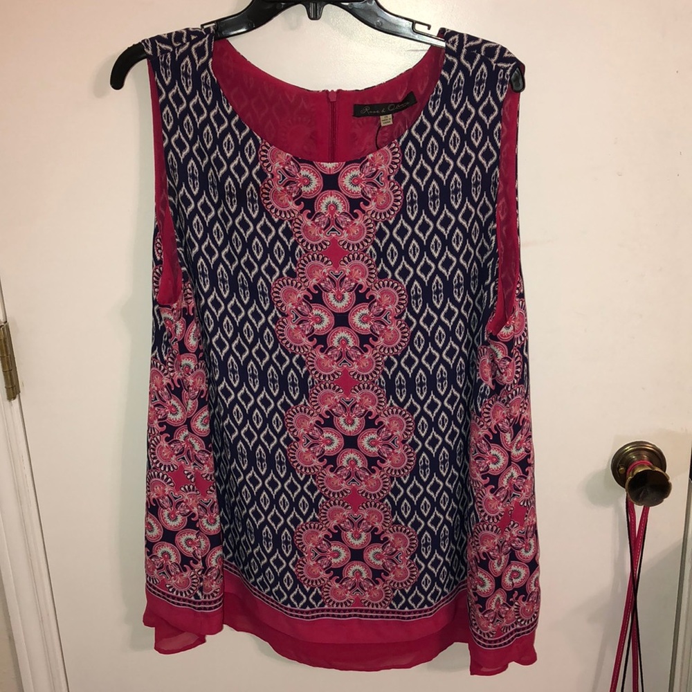 Rose and Olive IKat Print Lined Sleeveless Black & Pink Top